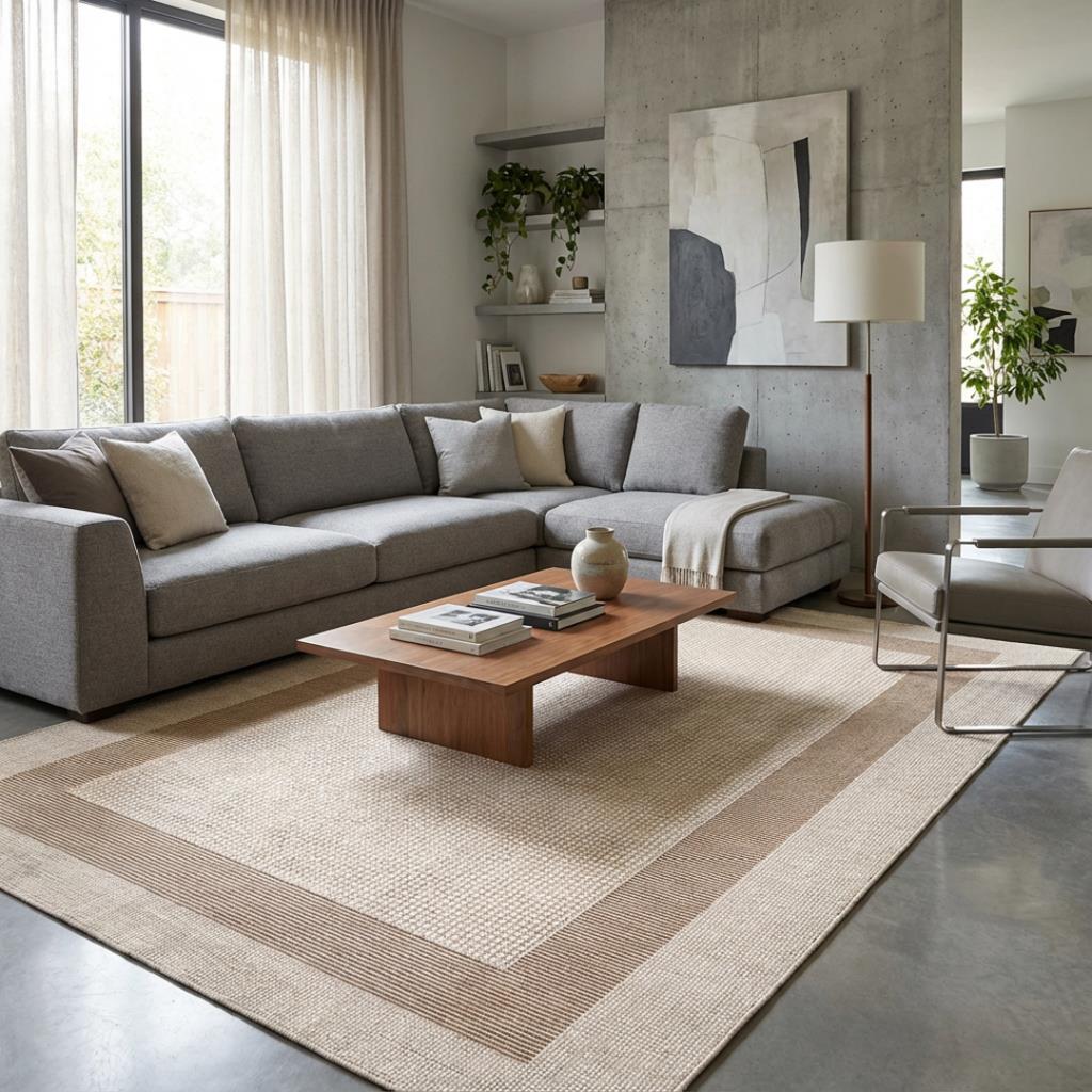 Kahve Bej Çerçeveli Salon Halısı Dijital Baskılı Kaymaz Tabanlı Yıkanabilir Modern Halı Dijital