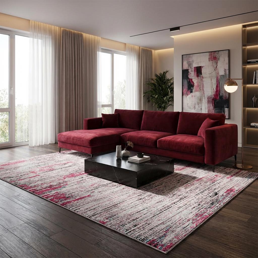 Gri Pembe Salon Halısı Modern Dokulu Dijital Baskılı Kaymaz Tabanlı Halı Dijital Baskı Halı 7 mm