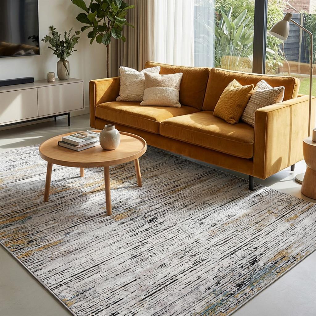 Gri Sarı Salon Halısı Modern Dokulu Dijital Baskılı Kaymaz Tabanlı Halı Dijital Baskı Halı 7 mm