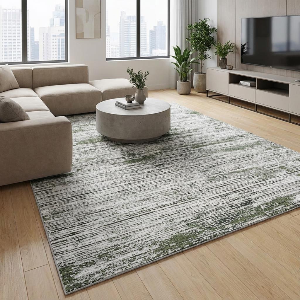 Gri Yeşil Salon Halısı Modern Dokulu Dijital Baskılı Kaymaz Tabanlı Halı Dijital Baskı Halı 7 mm